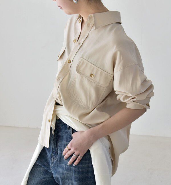 quaranciel「quaranciel:〈洗濯機可能〉フィブリル レギュラーカラー シャツ」|シャツ・ブラウス|ベージュ