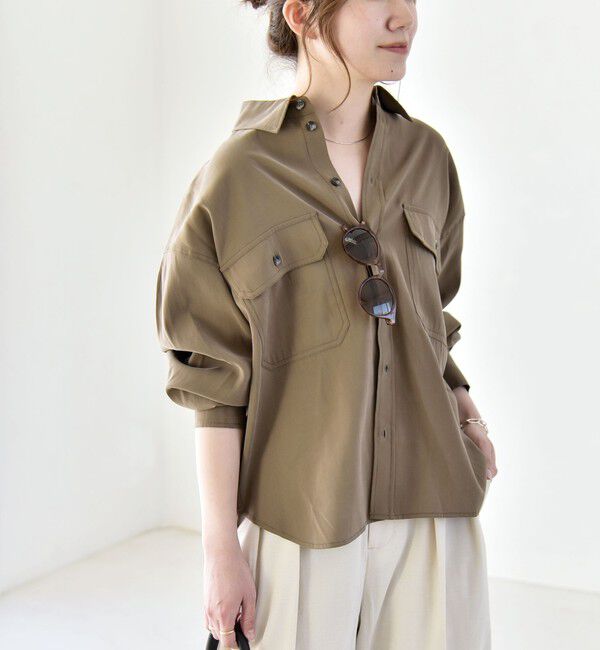 quaranciel「quaranciel:〈洗濯機可能〉フィブリル レギュラーカラー シャツ」|シャツ・ブラウス|オリーブ