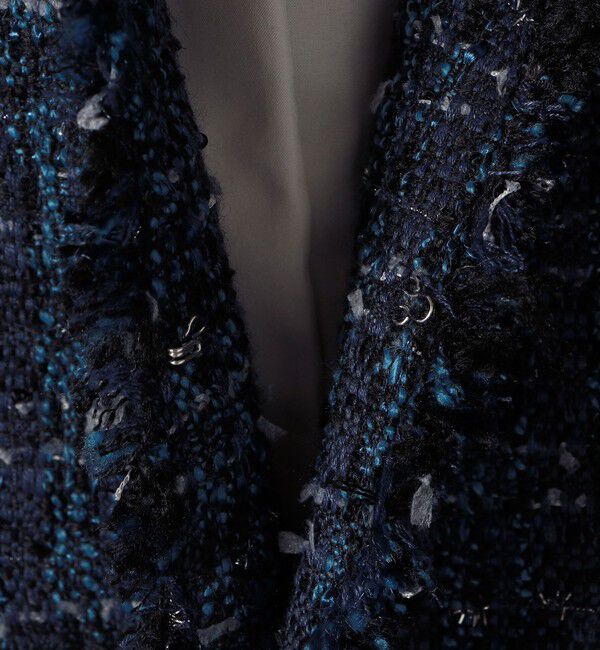 quaranciel「quaranciel: ツイード ノーラペル フリンジ ジャケット」|ノーカラージャケット|