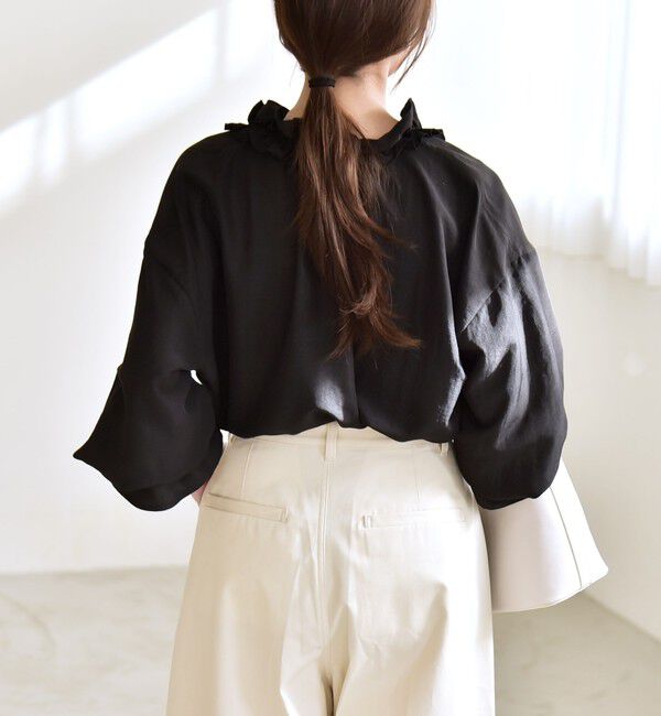 quaranciel「quaranciel:〈洗濯機可能〉フリルカラー リボン ギャザースリーブ ブラウス」|シャツ・ブラウス|