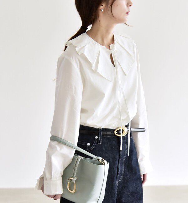quaranciel「quaranciel:〈洗濯機可能〉タックカラー 2way キーネック シャツ ブラウス」|シャツ・ブラウス|