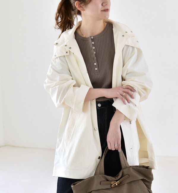 quaranciel「quaranciel:〈撥水加工/洗濯機可能〉ナイロン ドロスト フード ミディ ブルゾン」|その他|