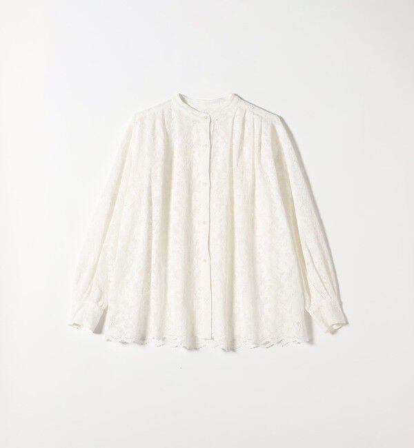 SHIPS any「《追加予約》SHIPS any:〈手洗い可能〉フラワー メッシュ レース バンドカラー タック シャツ」|シャツ・ブラウス|