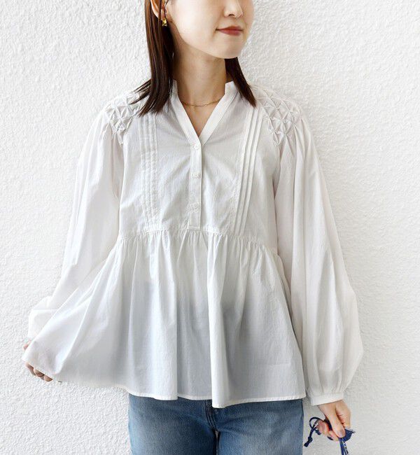 SHIPS for women「【WEB限定】〈手洗い可能〉ショルダー 刺繍 タック ブラウス」|シャツ・ブラウス|