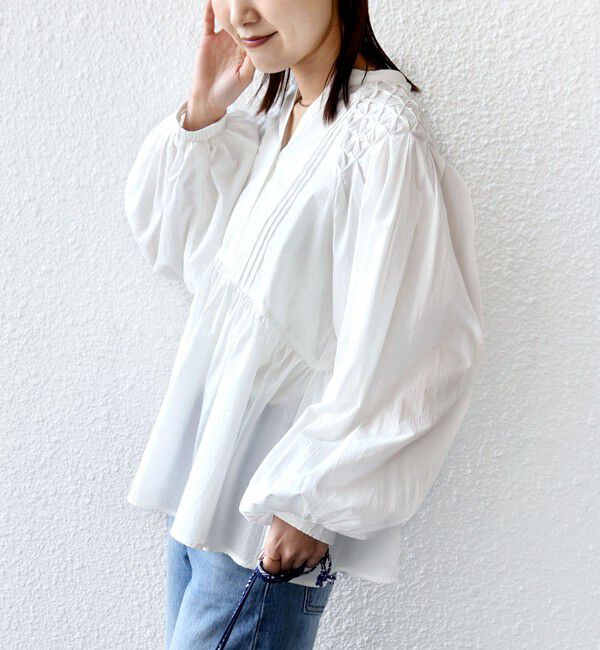 SHIPS for women「【WEB限定】〈手洗い可能〉ショルダー 刺繍 タック ブラウス」|シャツ・ブラウス|