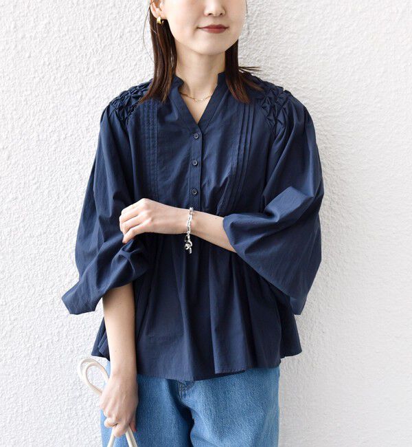 SHIPS for women「【WEB限定】〈手洗い可能〉ショルダー 刺繍 タック ブラウス」|シャツ・ブラウス|