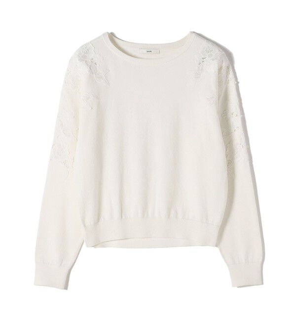 SHIPS for women「【WEB限定】〈手洗い可能〉ショルダー レース コンビ ニット プルオーバー」|ニット・セーター|