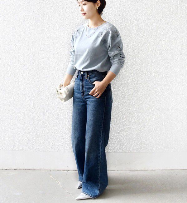 SHIPS for women「【WEB限定】〈手洗い可能〉ショルダー レース コンビ ニット プルオーバー」|ニット・セーター|