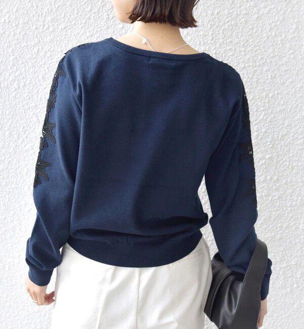 SHIPS for women「【WEB限定】〈手洗い可能〉ショルダー レース コンビ ニット プルオーバー」|ニット・セーター|