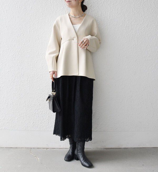 SHIPS any「SHIPS any:〈手洗い可能〉ダンボール ペプラム Vネック ジャケット」|ノーカラージャケット|