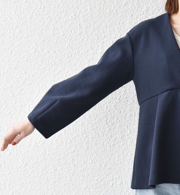 SHIPS any「SHIPS any:〈手洗い可能〉ダンボール ペプラム Vネック ジャケット」|ノーカラージャケット|