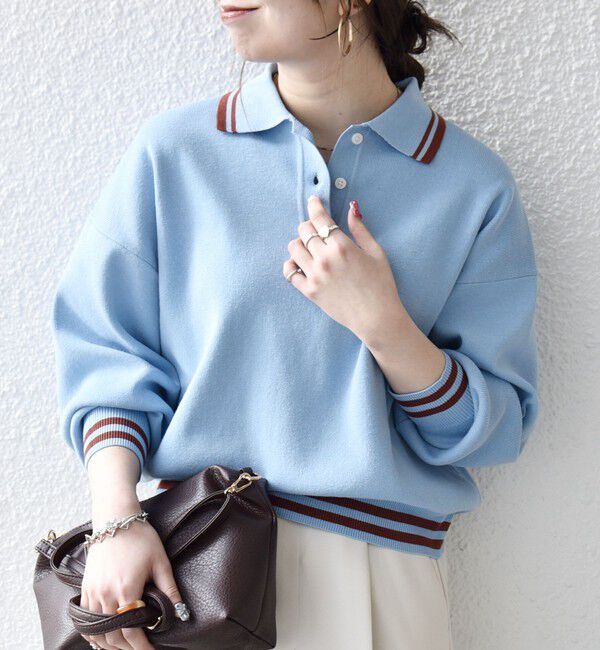 SHIPS any「SHIPS any:〈手洗い可能〉コットン ミックス ライン ポロニット プルオーバー」|ニット・セーター|