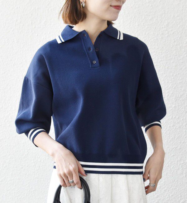 SHIPS any「SHIPS any:〈手洗い可能〉コットン ミックス ライン ポロニット プルオーバー」|ニット・セーター|