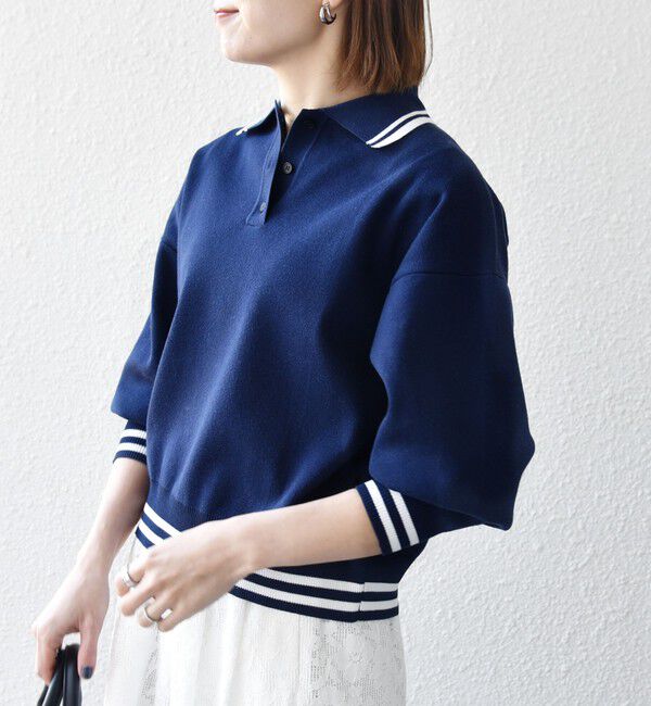 SHIPS any「SHIPS any:〈手洗い可能〉コットン ミックス ライン ポロニット プルオーバー」|ニット・セーター|