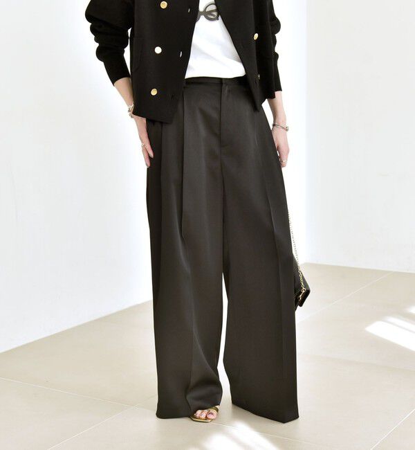 quaranciel「quaranciel:〈手洗い可能〉サテン ワイド ストレート スラックス」|その他|