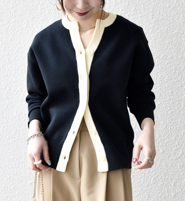 SHIPS any「《追加予約》SHIPS any:〈手洗い可能〉バイカラー スキッパー ニット カーディガン」|カーディガン|