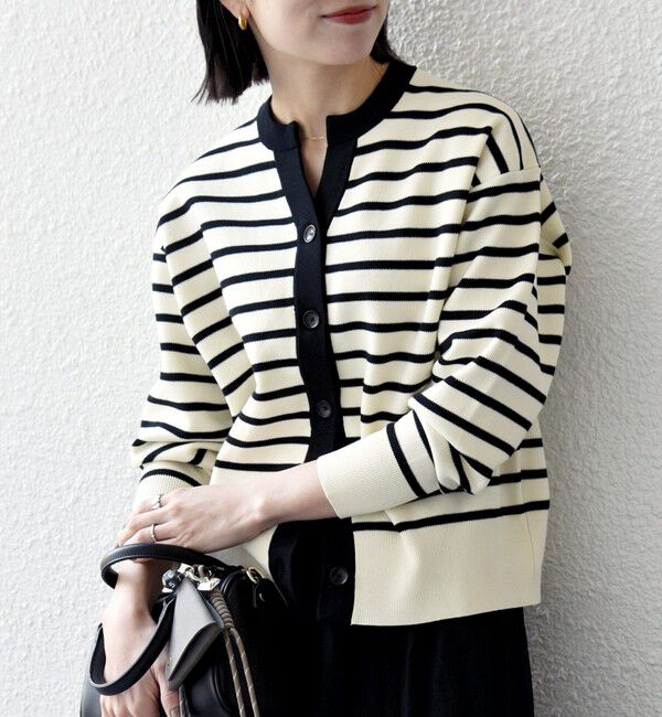 SHIPS any「《追加予約》SHIPS any:〈手洗い可能〉バイカラー スキッパー ニット カーディガン」|カーディガン|