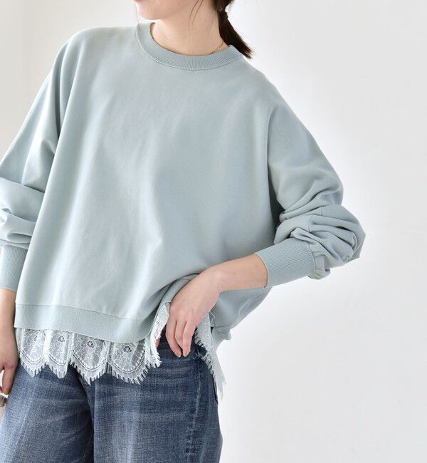 quaranciel「quaranciel:〈手洗い可能〉レースヘム ドルマン ニット プルオーバー」|ニット・セーター|ライトブルー