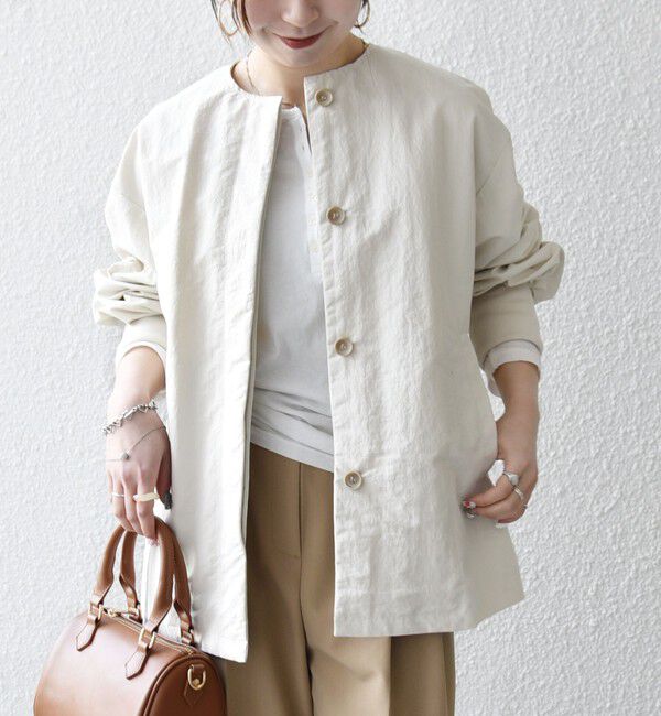 SHIPS any「SHIPS any:〈洗濯機可能〉ナイロン タスラン ノーカラー Aライン ブルゾン」|ブルゾン・スタジャン|ナチュラル