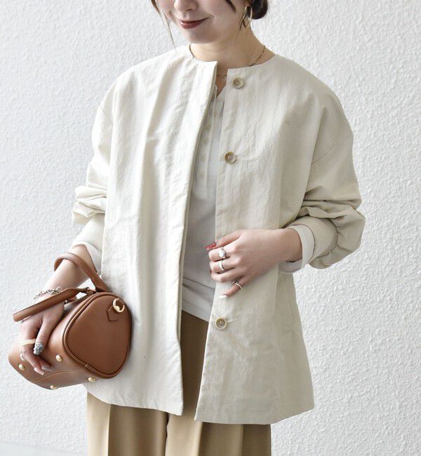 SHIPS any「SHIPS any:〈洗濯機可能〉ナイロン タスラン ノーカラー Aライン ブルゾン」|ブルゾン・スタジャン|