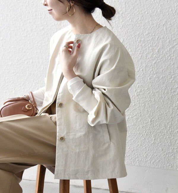 SHIPS any「SHIPS any:〈洗濯機可能〉ナイロン タスラン ノーカラー Aライン ブルゾン」|ブルゾン・スタジャン|