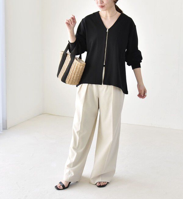 quaranciel「quaranciel:〈洗濯機可能〉カットジョーゼット Vネック ジップ カーディガン」|カーディガン|