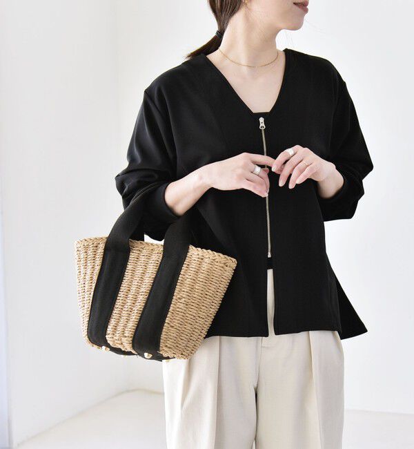 quaranciel「quaranciel:〈洗濯機可能〉カットジョーゼット Vネック ジップ カーディガン」|カーディガン|