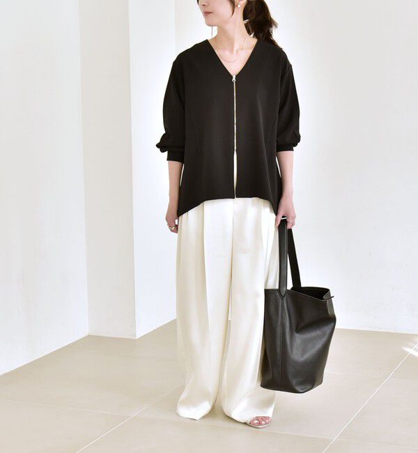 quaranciel「quaranciel:〈洗濯機可能〉カットジョーゼット Vネック ジップ カーディガン」|カーディガン|