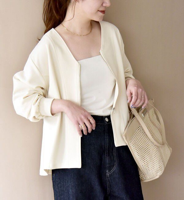 quaranciel「quaranciel:〈洗濯機可能〉カットジョーゼット Vネック ジップ カーディガン」|カーディガン|