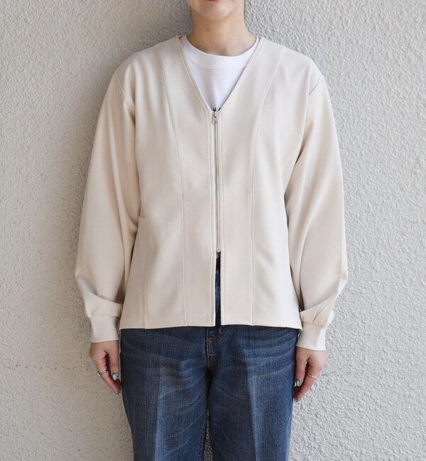 quaranciel「quaranciel:〈洗濯機可能〉カットジョーゼット Vネック ジップ カーディガン」|カーディガン|