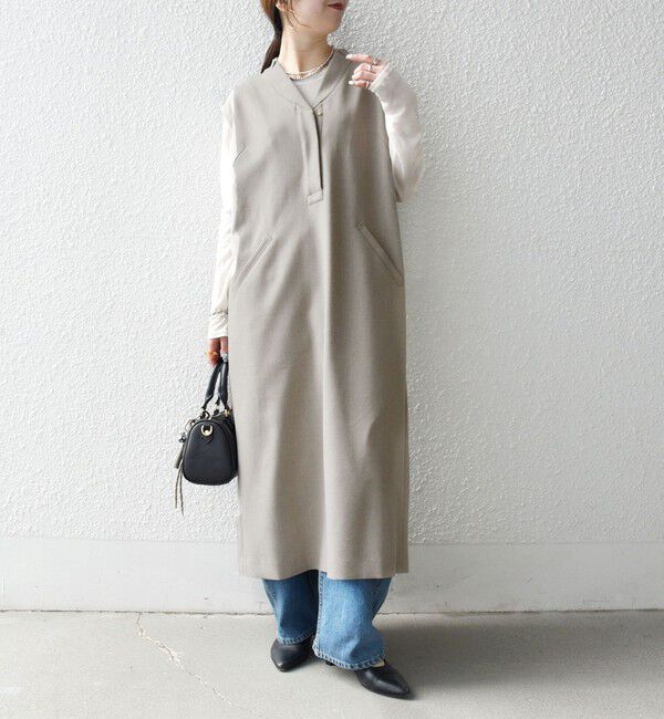 SHIPS any「SHIPS any:〈洗濯機可能〉シャーク Vネック Iライン ロング ワンピース」|ワンピース|