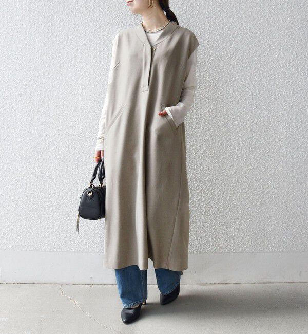 SHIPS any「SHIPS any:〈洗濯機可能〉シャーク Vネック Iライン ロング ワンピース」|ワンピース|