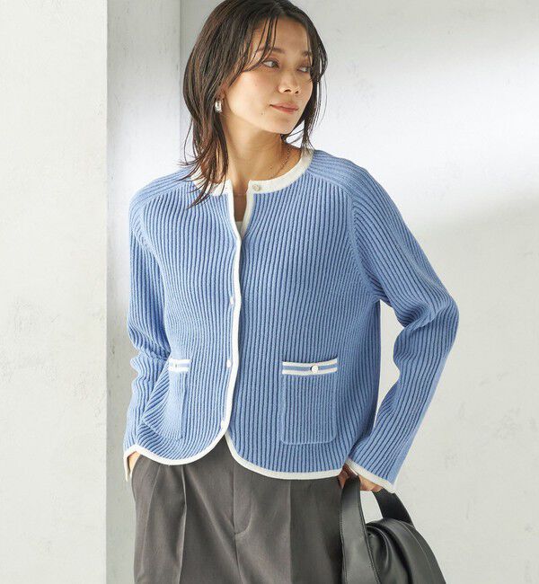 SHIPS for women「〈手洗い可能〉綿混 ウェーブ モール リブ 配色 カーディガン」|カーディガン|