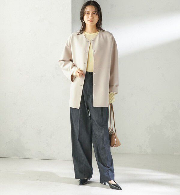 SHIPS for women「〈手洗い可能〉ストレッチ 二重織 リバー 仕立て ノーカラー コート」|その他|