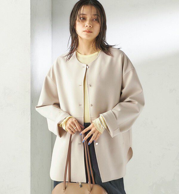 SHIPS for women「〈手洗い可能〉ストレッチ 二重織 リバー 仕立て ノーカラー コート」|その他|