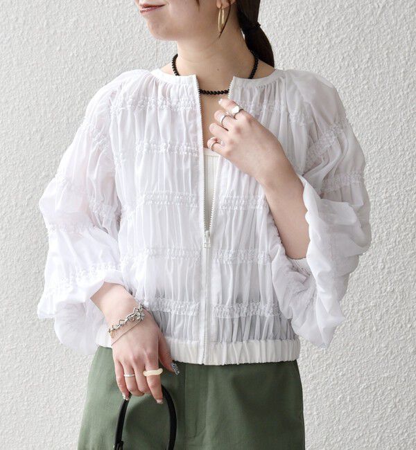 SHIPS any「SHIPS any:〈洗濯機可能〉シアー ギャザー フリル ブルゾン」|ブルゾン・スタジャン|