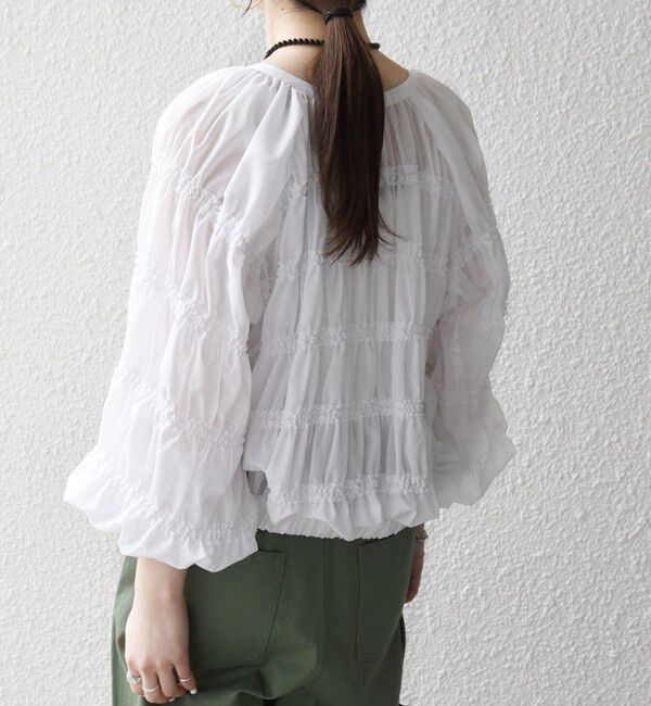 SHIPS any「SHIPS any:〈洗濯機可能〉シアー ギャザー フリル ブルゾン」|ブルゾン・スタジャン|