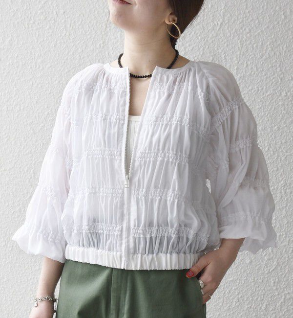 SHIPS any「SHIPS any:〈洗濯機可能〉シアー ギャザー フリル ブルゾン」|ブルゾン・スタジャン|