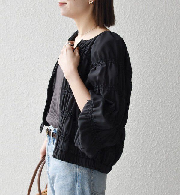 SHIPS any「SHIPS any:〈洗濯機可能〉シアー ギャザー フリル ブルゾン」|ブルゾン・スタジャン|