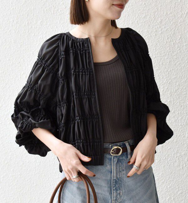 SHIPS any「SHIPS any:〈洗濯機可能〉シアー ギャザー フリル ブルゾン」|ブルゾン・スタジャン|