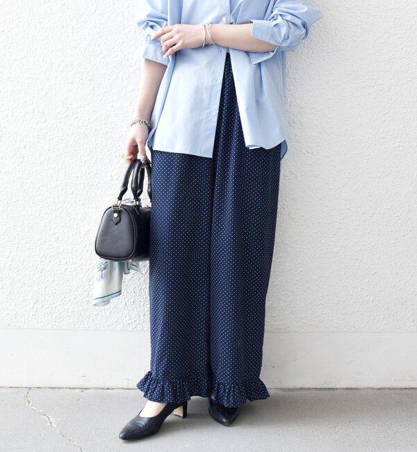 SHIPS any「SHIPS any:〈洗濯機可能〉ドット フリル ワイド イージー パンツ」|その他|ネイビー