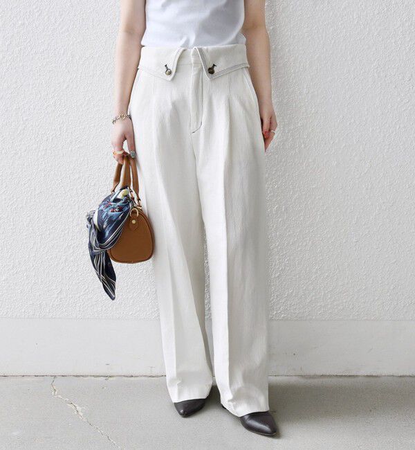 SHIPS any「SHIPS any:〈洗濯機可能〉カルゼ ターンバック ハイウエスト テーパード パンツ」|その他|オフホワイト