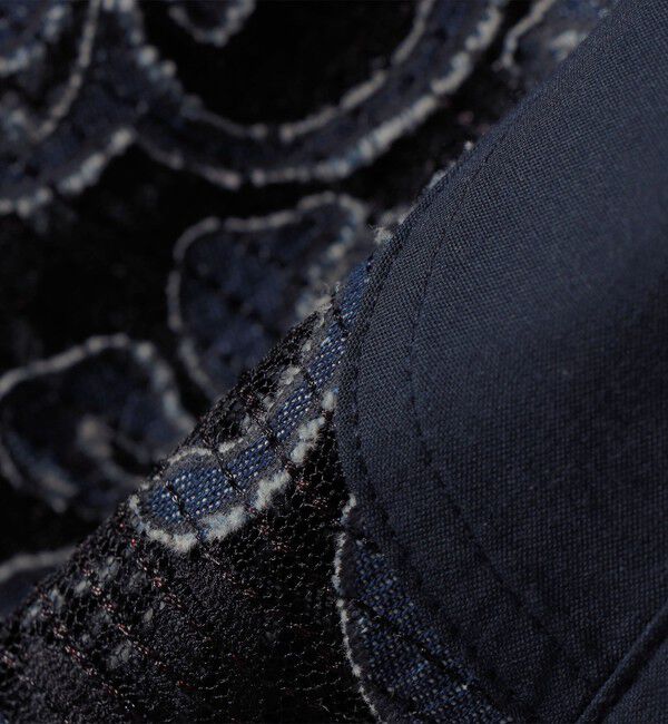 quaranciel「quaranciel:〈手洗い可能〉デニム フラワー レース バンドカラー シャツ」|シャツ・ブラウス|