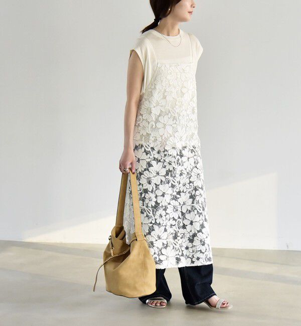 quaranciel「quaranciel:〈手洗い可能〉デニム フラワー レース キャミ ワンピース」|ワンピース|