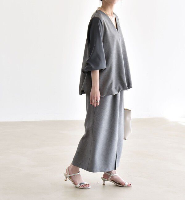 quaranciel「quaranciel:〈洗濯機可能〉Vネック ブラウス & Iライン スカート セットアップ」|ワンピース|