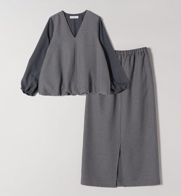 quaranciel「quaranciel:〈洗濯機可能〉Vネック ブラウス & Iライン スカート セットアップ」|ワンピース|