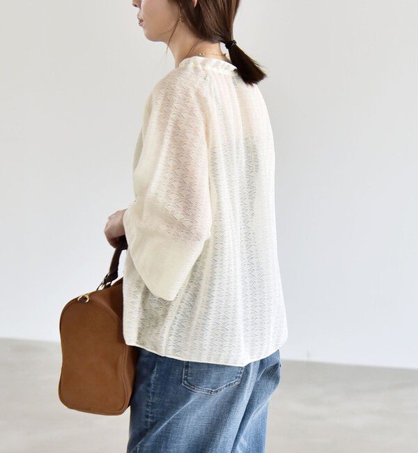 quaranciel「quaranciel:〈手洗い可能〉レース ジャカード ギャザー リボン プルオーバー」|シャツ・ブラウス|