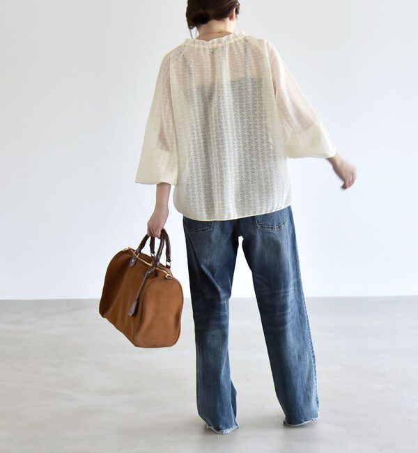 quaranciel「quaranciel:〈手洗い可能〉レース ジャカード ギャザー リボン プルオーバー」|シャツ・ブラウス|