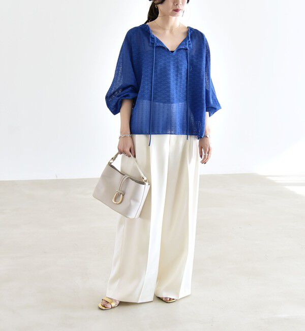 quaranciel「quaranciel:〈手洗い可能〉レース ジャカード ギャザー リボン プルオーバー」|シャツ・ブラウス|