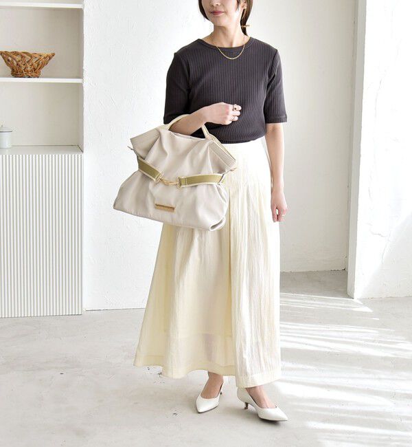 quaranciel「quaranciel:〈洗濯機可能〉テレコ リブ クルー ヘンリー 2way ハーフスリーブ TEE」|Tシャツ・カットソー|